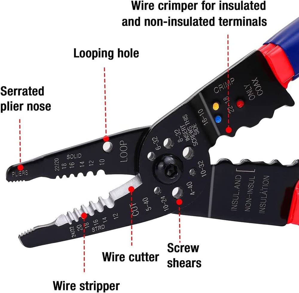 WORKPRO Wire Stripper Set 8" Multi-Tool Stripper 8" Self-Adjusting Wire Stripper