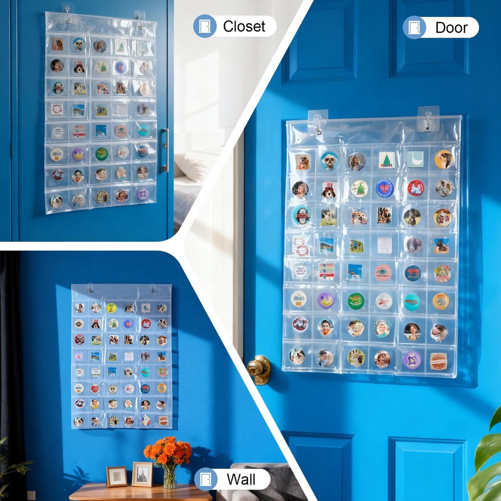 4 Pack Hanging Sticker Display Organizer Button Display Storage, Wall Door Pi...