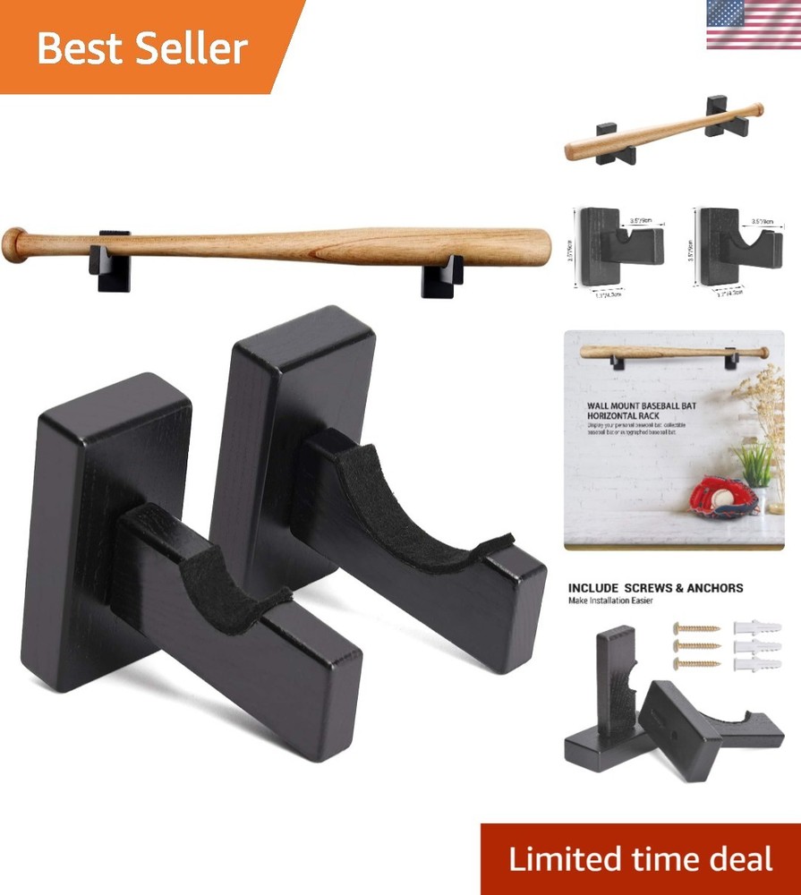 Stylish 2PCS Black Baseball Bat Display Case with Soft Liner & Wall Mount