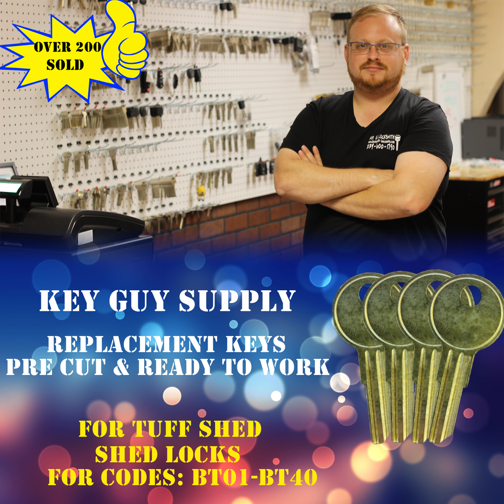 BT1-BT40 Replacement keys for Tuff Shed locks, Cut to code. Licensed Locksmith.