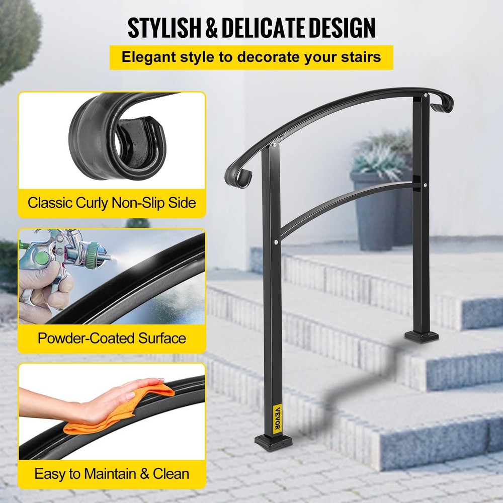 3-Step Transitional Handrail Fits 1 or 3 Steps Matte Stair Rail Wrought Ir