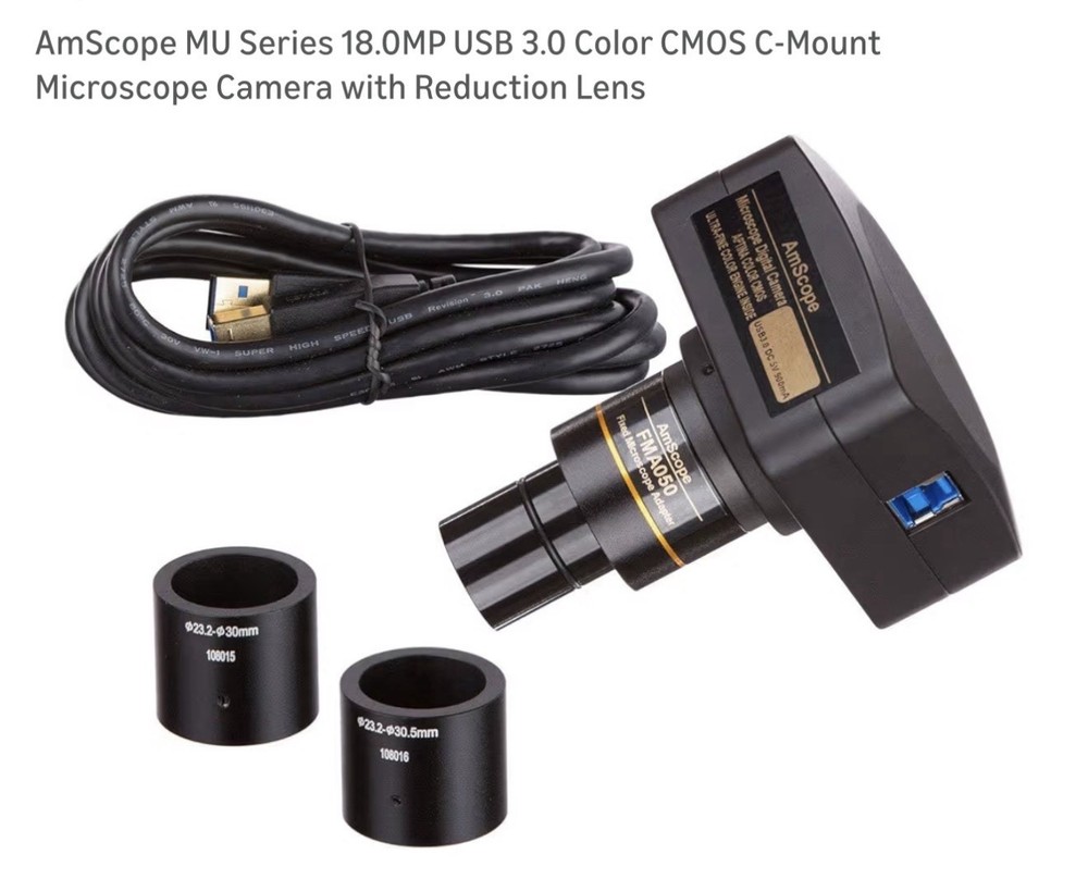 AmScope MU1803 18MP CMOS C-Mount Microscope Camera with Reduction Lens