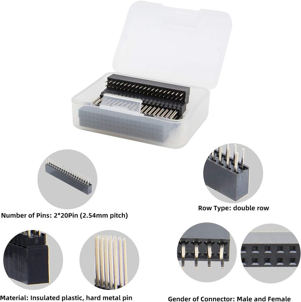 40 Pin Stacking Female Header Kit for Raspberry Pi GPIO Extensions – 2x20 Pack