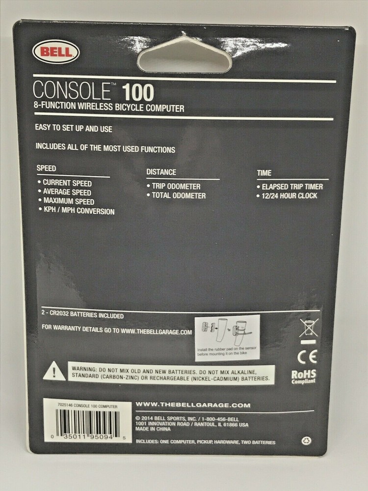 Bell Console 100 Wireless Bicycle Computer 8 Function 7025146 One Touch