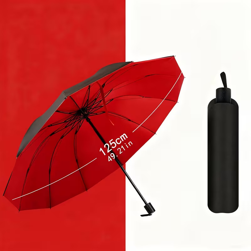 Extra Large Heavy-Duty Folding Umbrella – 12-Rib Windproof, 3-Person Coverage