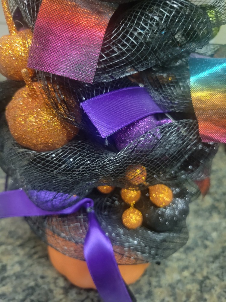 Jack O Lantern Halloween Tree Led Light Black Orange Deco Mesh