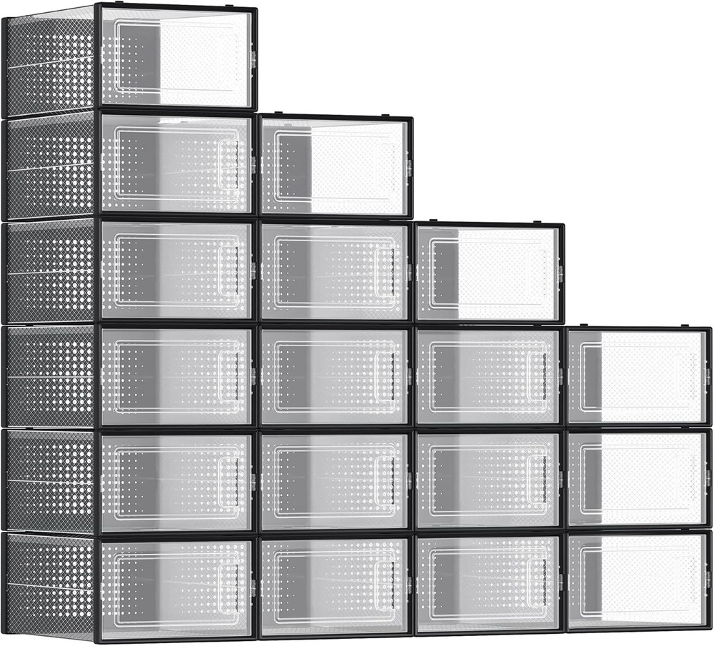 Shoe Boxes Pack of 12 Shoe Storage Organizers Stackable Clear Plastic Boxes