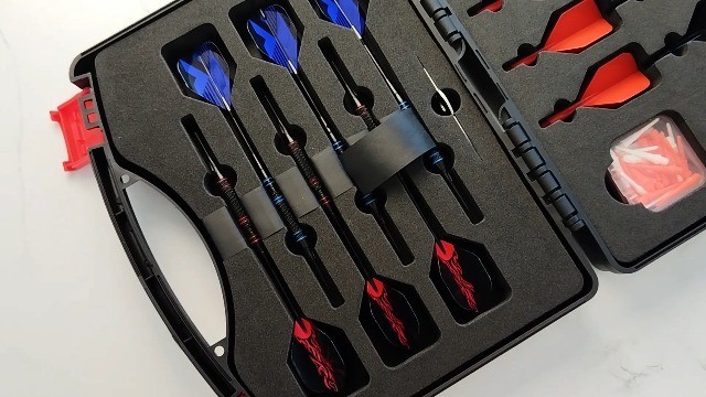 Professional 12-Pc Plastic Tip Dart Set, 18g, 120 Extra Tips, Flight Protector &