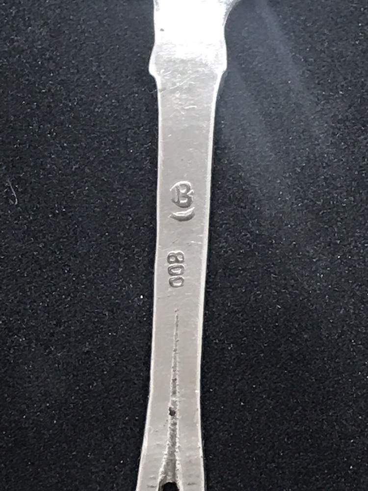 ANTIQUE ROSE HANDLE GERMANY 800 SILVER 7'' SERVING SPOON LEAF BOWL