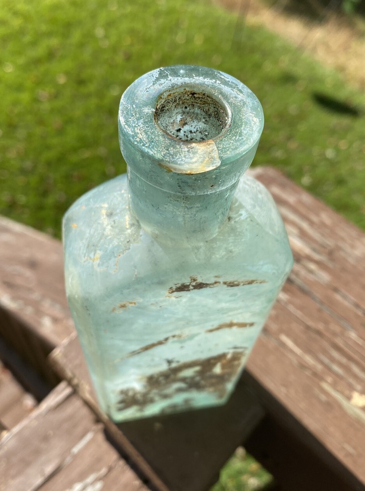 Three In One Oil Co, Blown Aqua Bottle