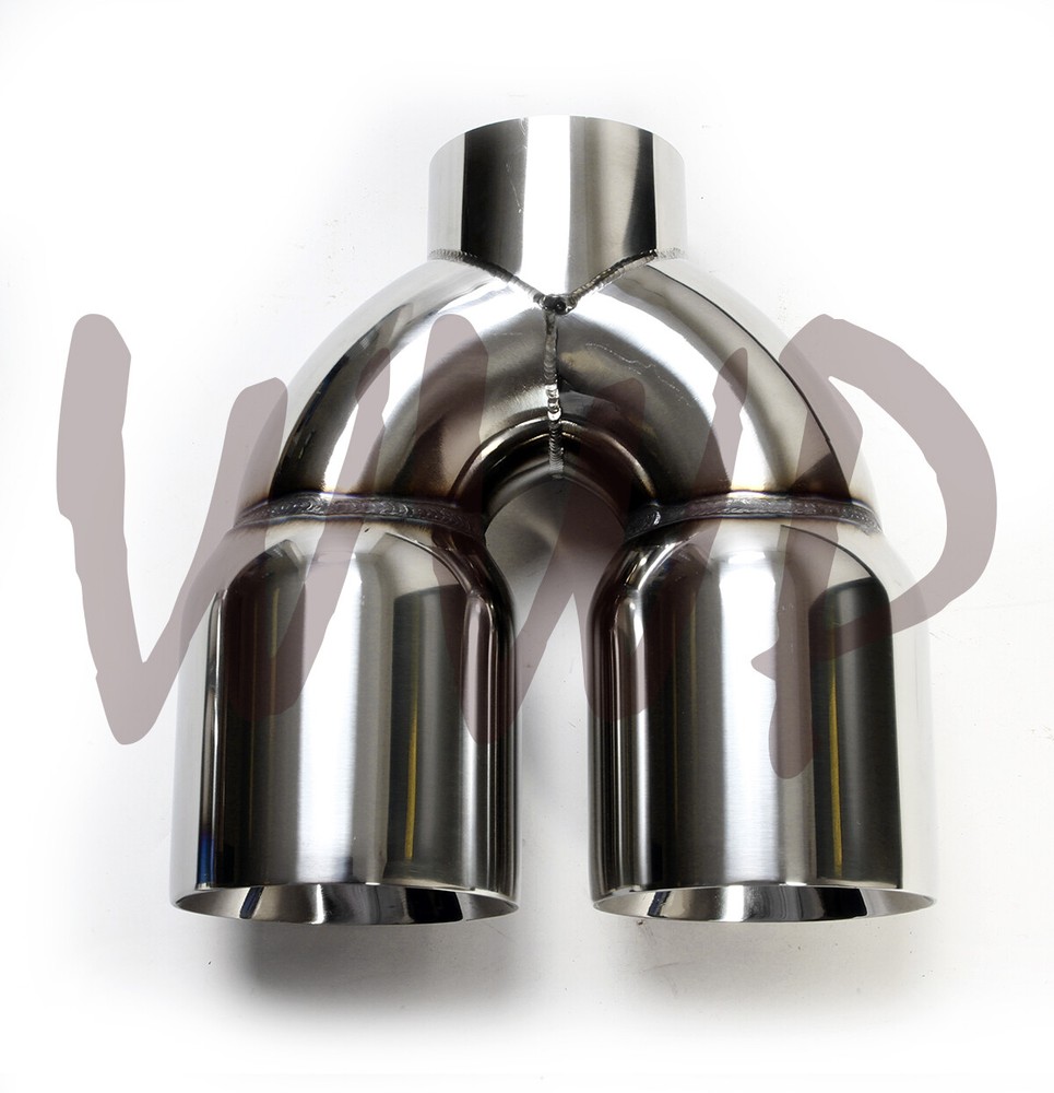 2PC - Universal Polished Chrome Stainless Tip 3" Inlet 4" Dual 9" Length - Quad