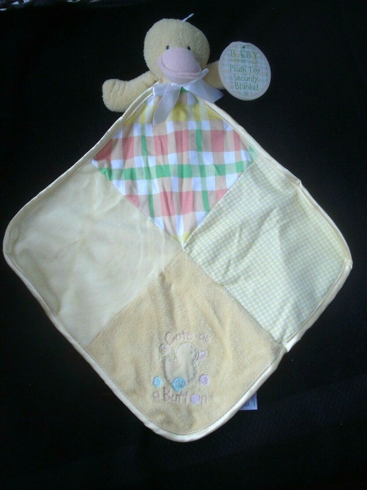Baby Essentials Yellow Duck Patchwork Security Blanket "Cute as a Button" NEW
