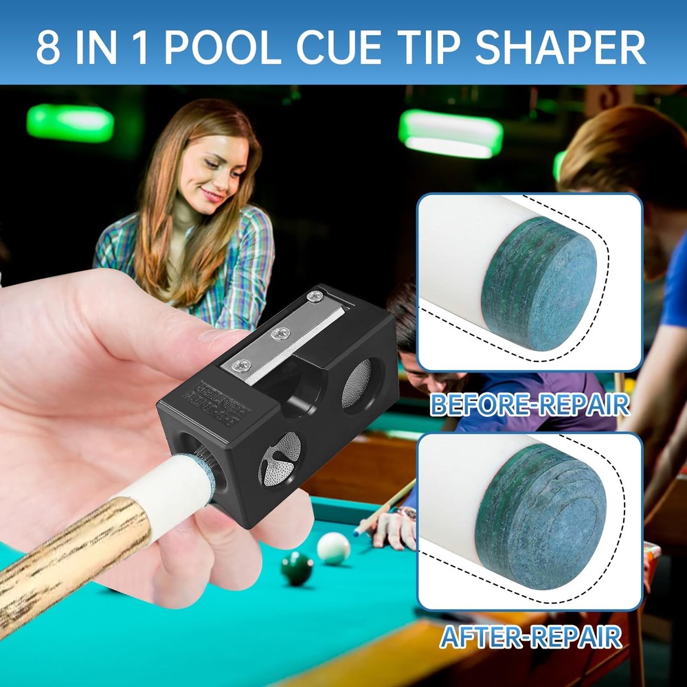 6 in 1 Pool Cue Tip Shaper, Professional Tool, Portable black