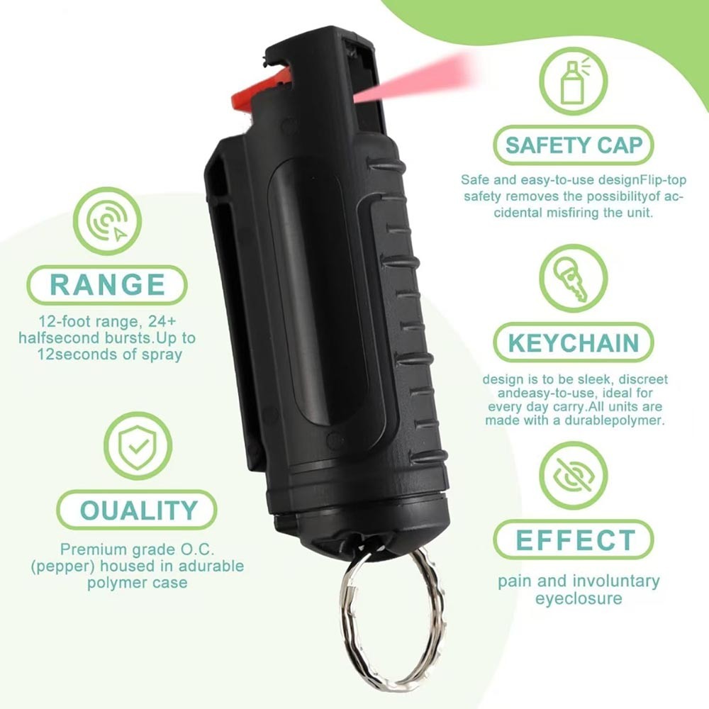 Keychain-Attached Sturdy Fast-Acting Secure Versatile Pepper Spray with Keychain