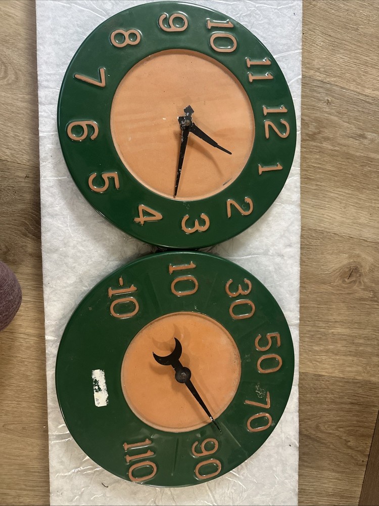 AS-IS Vintage Retro Ceramic Clock & Thermometer Set