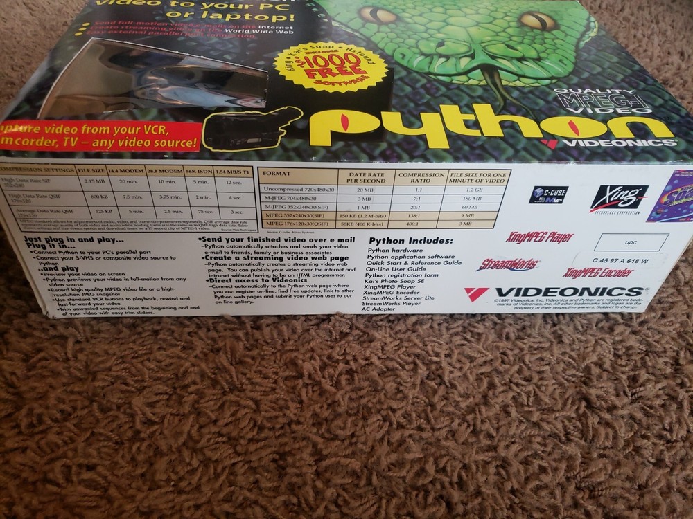 Vintage Gaming Videonics Python Video Capture Card w/ Free Software Complete