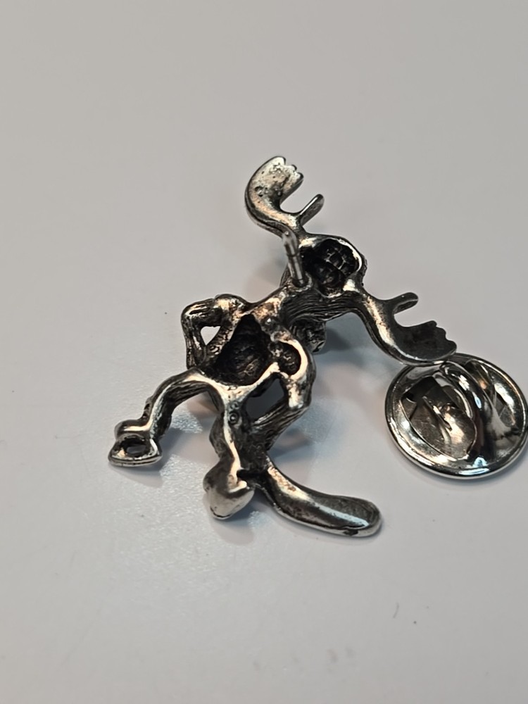 Moose Playing Hockey Lapel Pin