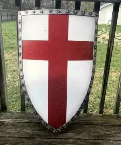 Medieval Templar Heater Shield Red Cross Battle Crusader Armor Warrior