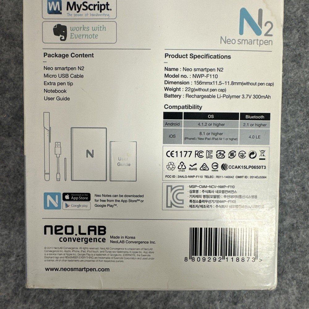 NEO SMARTPEN N2 Bluetooth Digital Pen Compatible with iOS Android - Titan Black