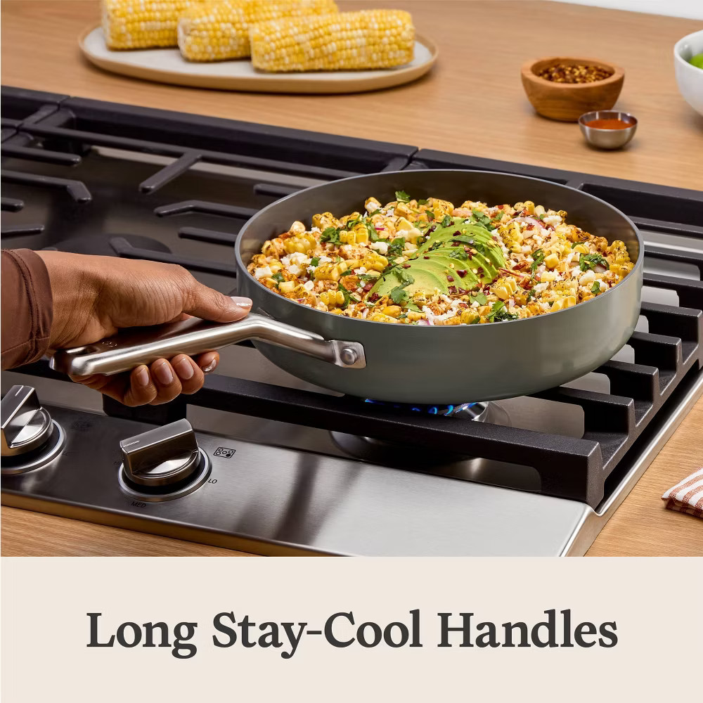 Calphalon 3qt Ceramic Saute with Lid Silver Ash: Nonstick, Anodized