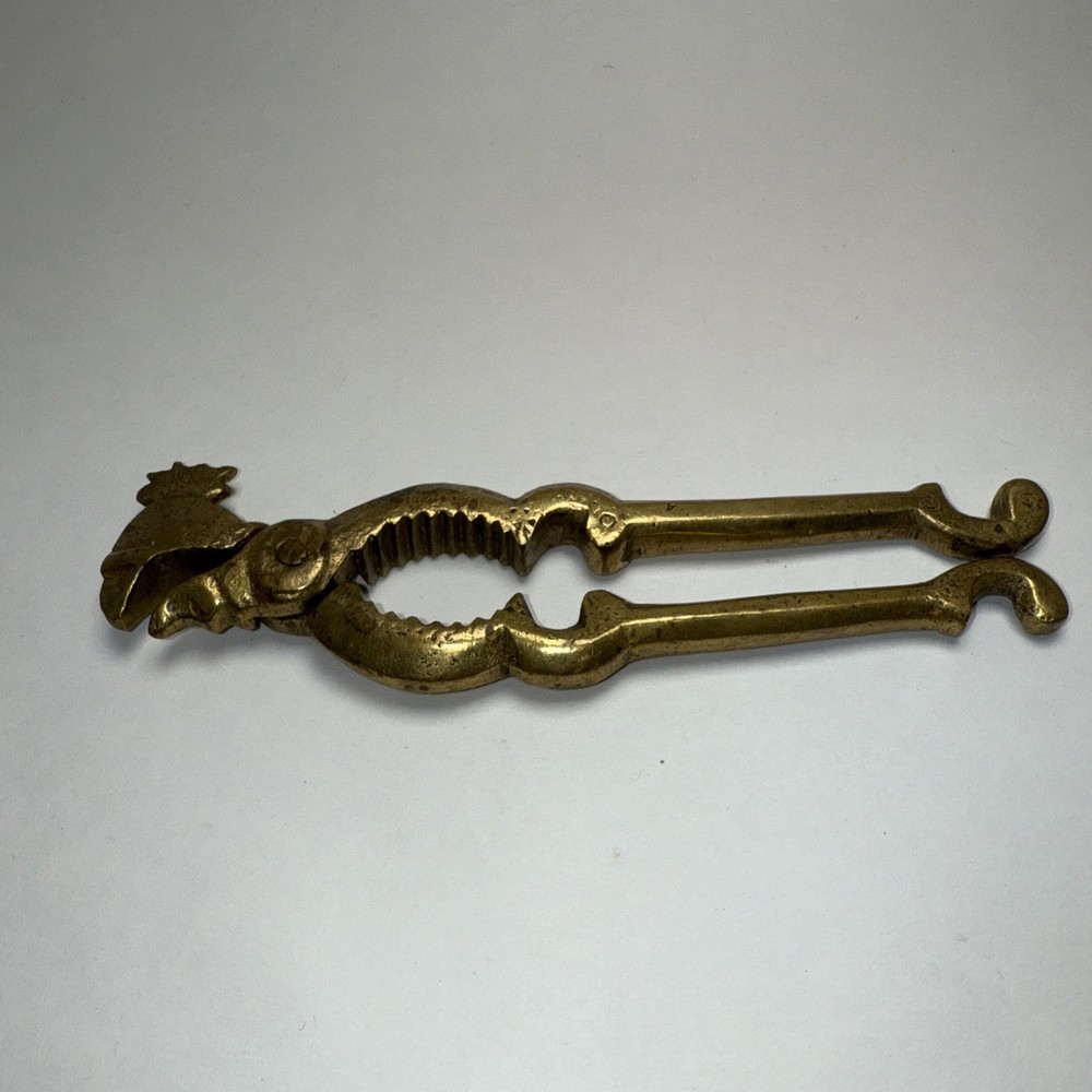 Vintage Solid Brass Rooster Nutcracker. Eclectic unique home decor. Kitschy