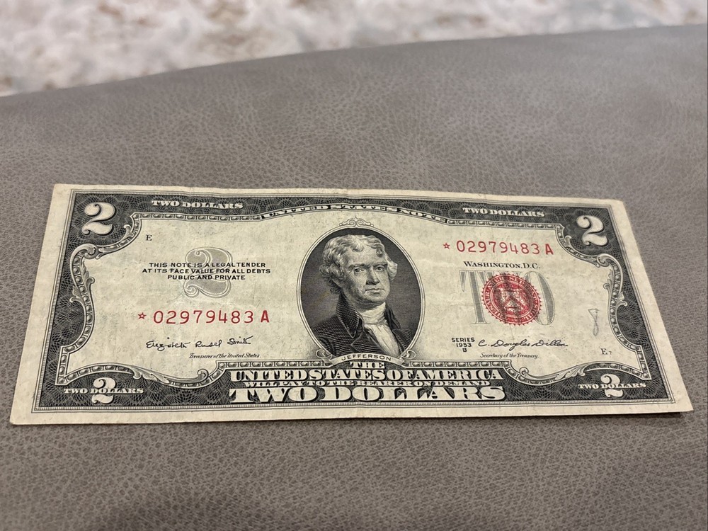 US $2 Two dollar 1953-B Red Seal STAR NOTE Circulated Banknote +NICE+