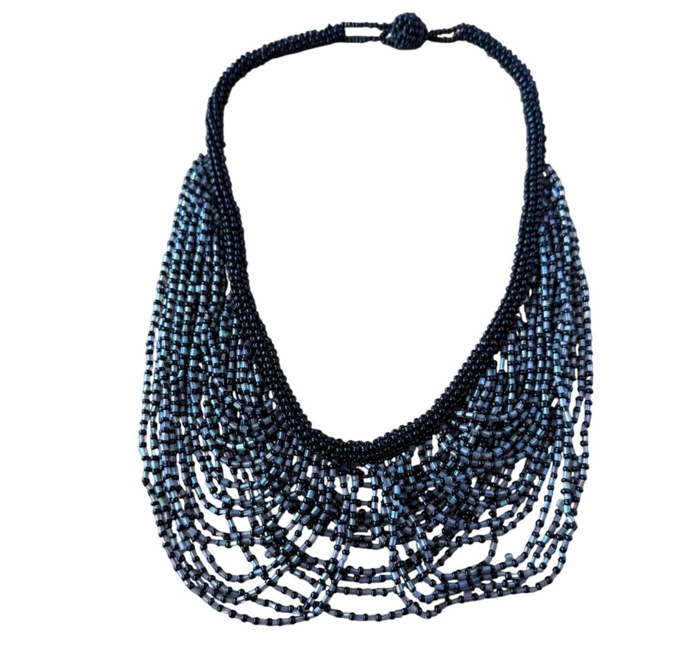 Handcrafted Multilayered Black & Gray Beaded Necklace
