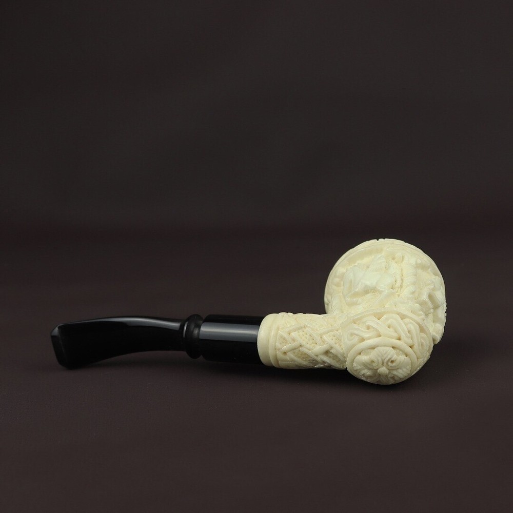 Pegasus Embossed Pickaxe pipe Handmade Block Meerschaum-NEW Custom Case#752