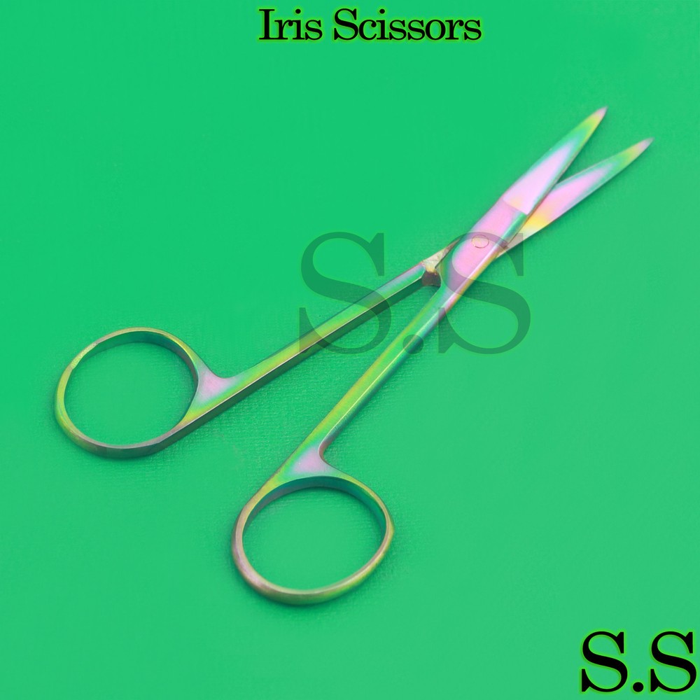 NEW IRIS MICRO DISSECTING SCISSORS STRAIGHT 4.5" MULTI RAINBOW TITANIUM