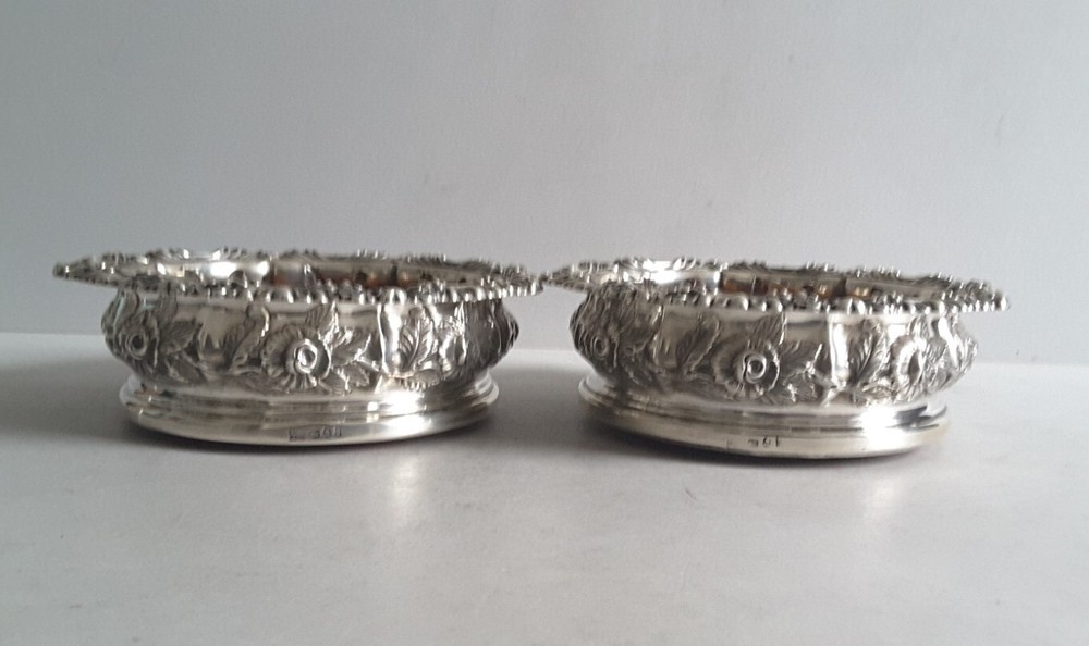 GOOD PAIR GEORGIAN ANTIQUE SOLID SILVER BOTTLE COASTERS. SHEFF. 1823.
