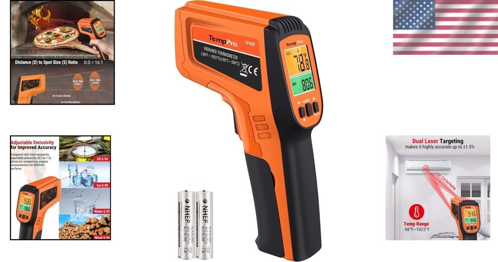 Professional Laser Thermometer Gun - Temp Range -58℉to 1022℉