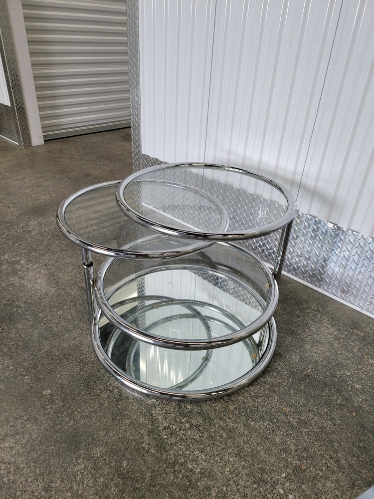 1970'S SPACE AGE CHROME ROUND SWIVEL FOUR TIER TABLE
