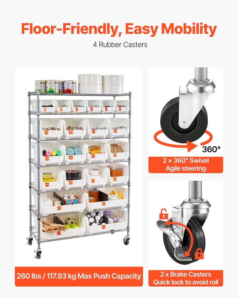 VEVOR Rolling Bin Storage Rack 7-Tier Bin Rack Storage System with 22 Bins