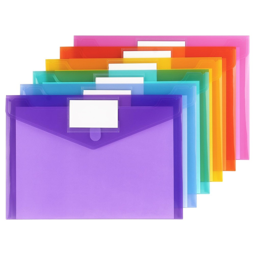 6 PCS Plastic File Folders Envelopes for Documents, School Office Reusable