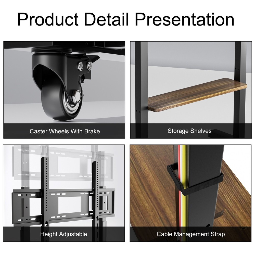 Rolling TVs Cart Height Adjustable TV Stand for 40-86” LCD LED Flat Panel Screen
