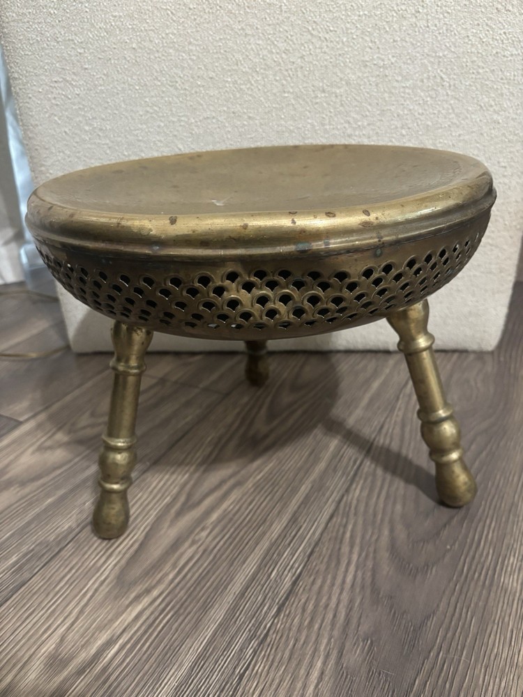 Indian Brass Three Legged Foot Stool Warmer