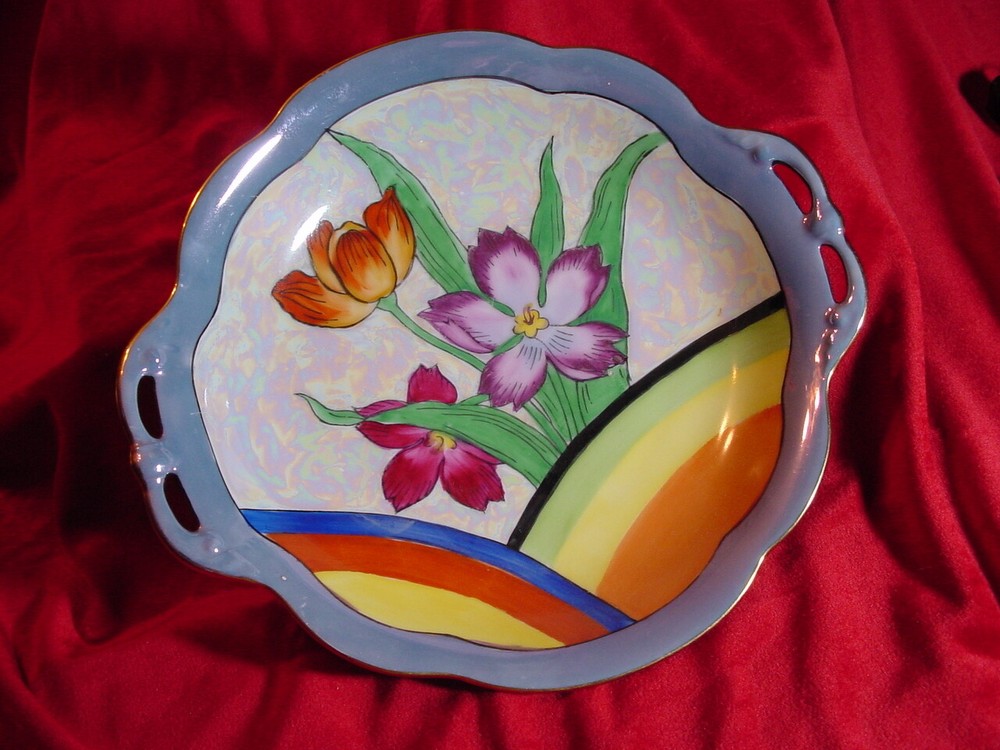 Iridescent Decorative Hand Painted 2 Handled Serving Dish