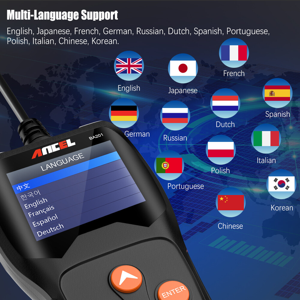 12V Car Battery Tester Analyzer 100-2000CCA Loading Quick Cranking Charging Tool