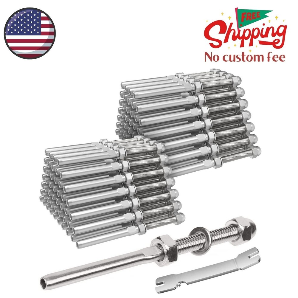 100 Pack 1/8" Cable Railing Swage Threaded Stud Tension End Fitting Terminal