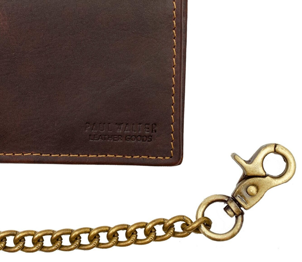 Men's Genuine Hunter Leather Biker Long Chain Wallet with RFID Blocking Bifold