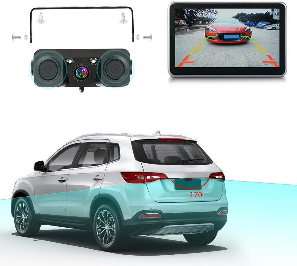 Dual Radar Sensor Backup Camera with Waterproof Design for Easy Installation