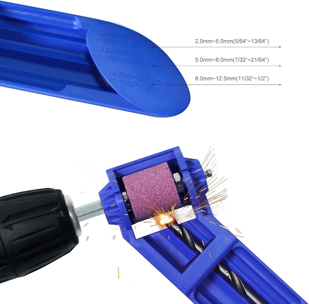 Portable Drill Bit Sharpener Kit for 2-12.5mm Bits, Electric & Manual, Blue