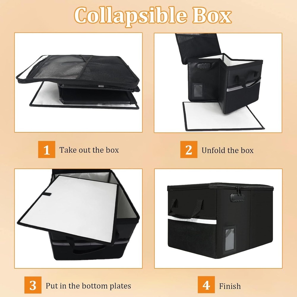 Secure Collapsible Fireproof Document Filing Box – Lightweight & Portable