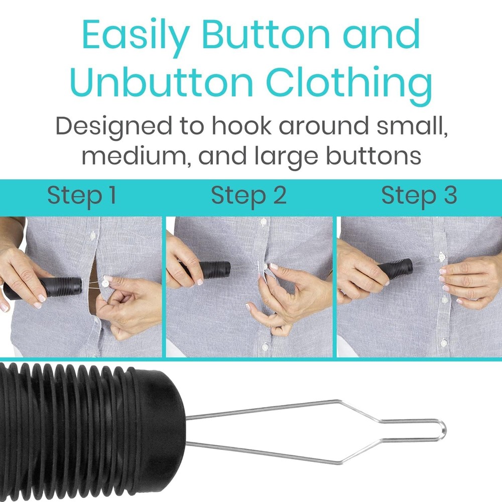 Vive Button Hook with Zipper Pull - Dressing 1 Count (Pack of 1), Black