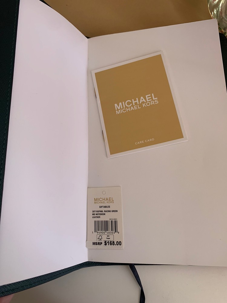 MICHAEL KORS MEDIUM LEATHER RACE GREEN JOURNAL NOTEBOOK-$128+