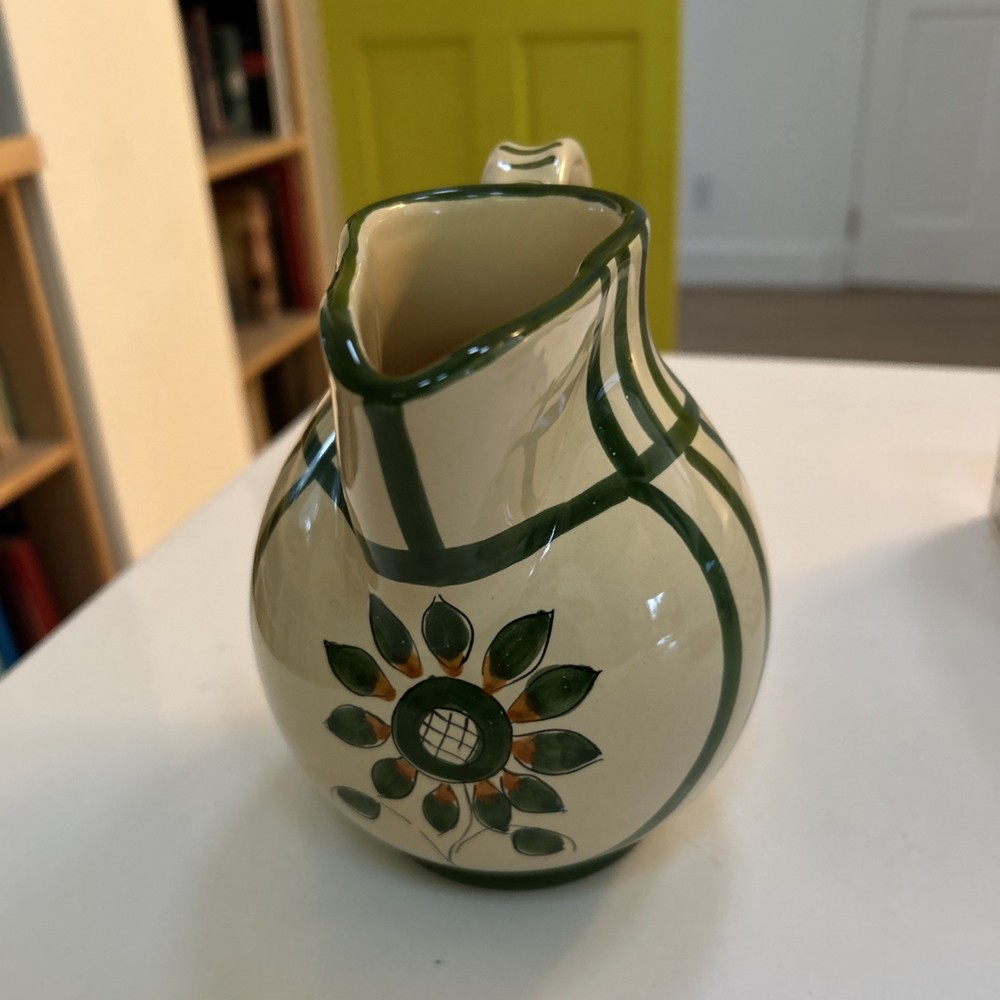 Ceramic Handpainted Floral Pitcher Italy Signed