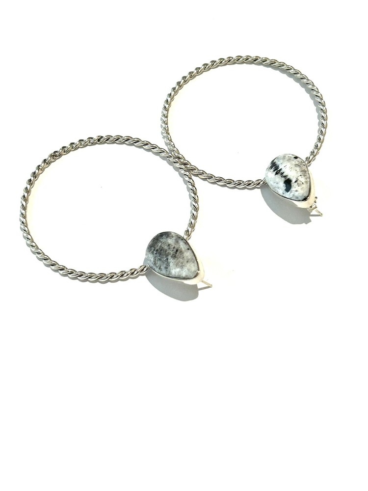 Native American Sterling Silver Handmade Navajo White Buffalo Dangle Earring .
