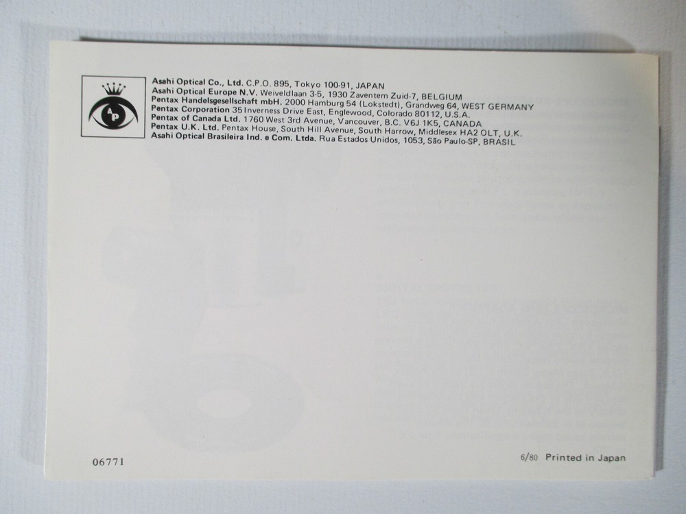 Pentax Lens and Accessories Catalog 1980