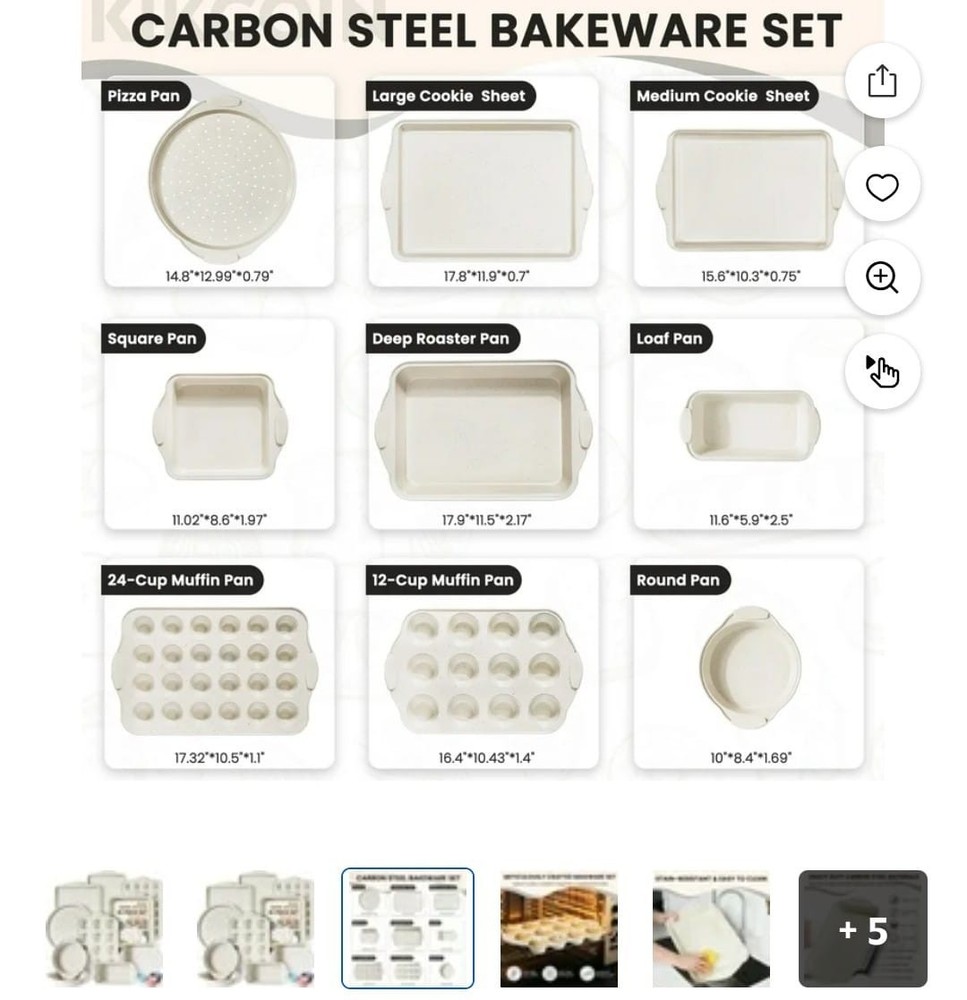 Kikcoin Bakeware Set ,21 Piece Backing Pans Set Kitchen Carbon