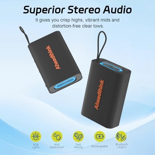Bluetooth Speaker, Portable Wireless, IPX5 Waterproof, Bluetooth 5, RGB Black